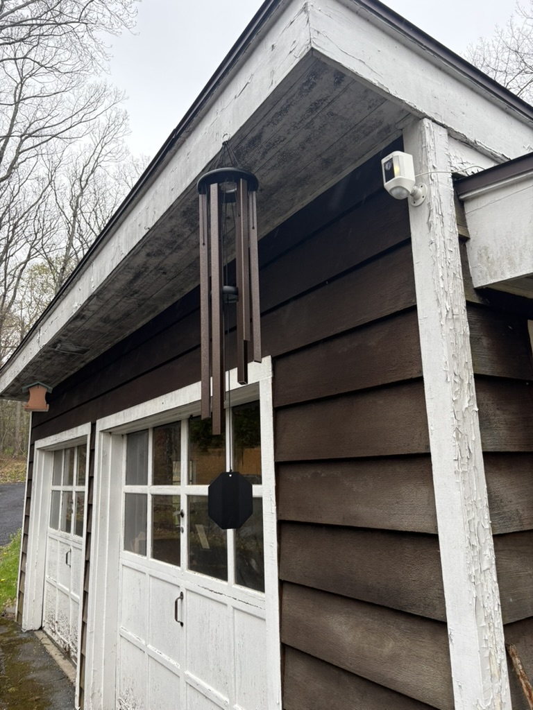 Disclosed exterior Ring security camera overlooking a vacation-rental driveway